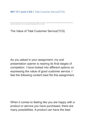 MKT 571 week 5 DQ 1 Total Customer Service(TCS)