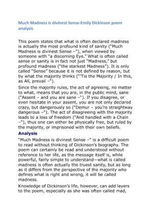 Much Madness is divinest Sense Emily Dickinson poem analysis