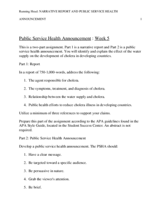 Narrative report and public service health announcement