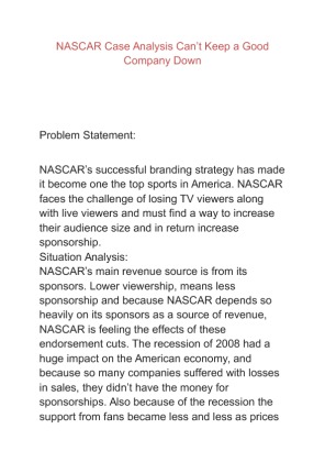 NASCAR Case Analysis 2015 Proposal memo to the CEO  product strategy