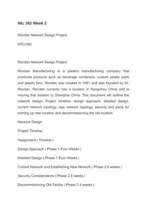 Ntc 362 Week 2 Network Design Project Riordan Manufacturing