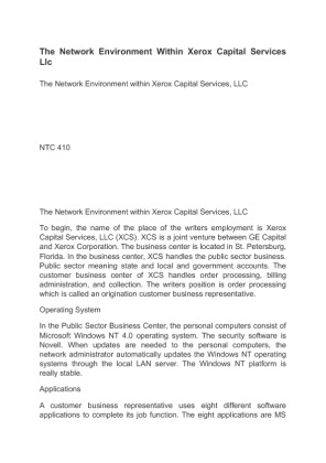 NTC 410 The Network Environment Within Xerox Capital Services Llc