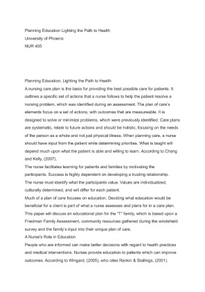 NUR 405  Planning Education Lighting the Path to Health