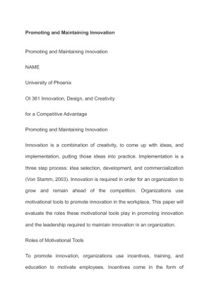 OI 361 Promoting and Maintaining Innovation