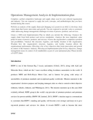 Operations Management Analysis & Implementation plan