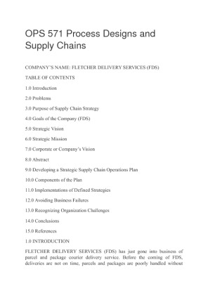 OPS 571 Process Designs and Supply Chains