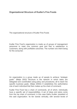 Organizational Structure of Kudler's Fine Foods