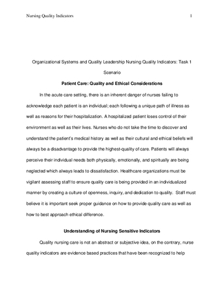 Organizational Systems and Quality Leadership Nursing Quality...