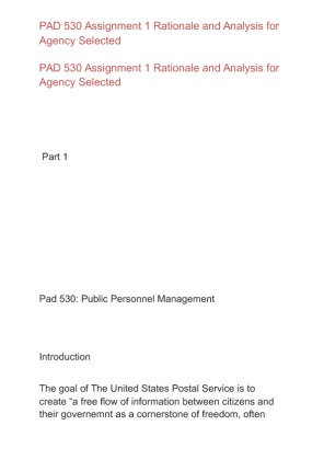 PAD 530 Assignment 1 Rationale and Analysis for Agency Selected