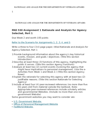 PAD 530 Assignment 1 Rationale and Analysis for Agency Selected, Part 1