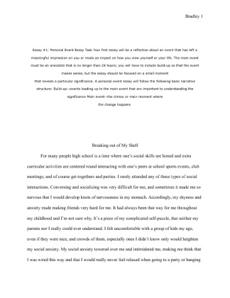 Personal Event Essay Task Your first essay will be a reflection about...