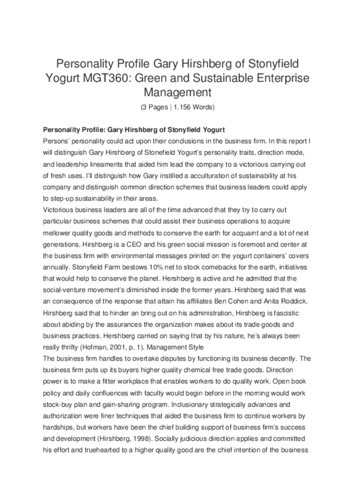 Personality Profile Gary Hirshberg of Stonyfield Yogurt MGT360