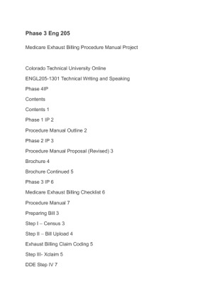 Phase 3 Eng 205 Medicare Exhaust Billing Procedure Manual Project