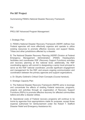 Pm 587 Project Summarizing FEMAs National Disaster Recovery Framework