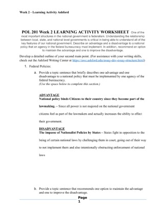 POL 201 Week 2 LEARNING ACTIVITY WORKSHEET  One of the most important...