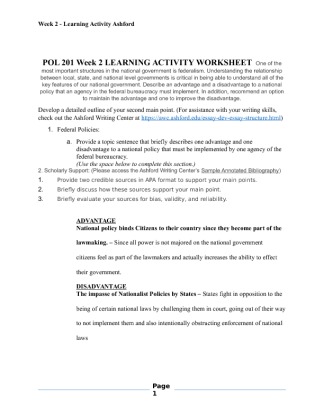 POL 201 Week 2 LEARNING ACTIVITY WORKSHEET  Provide a topic sentence...