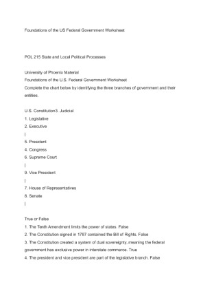POL 215 Foundations of the US Federal Government Worksheet