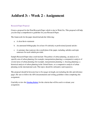 PPA 604 Week 2 Assignment Question