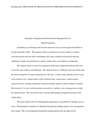 Principles of Organizational Performance Management C161