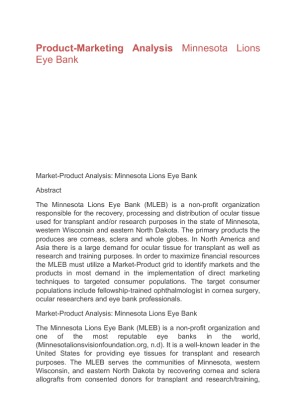 Product Marketing Analysis Minnesota Lions Eye Bank