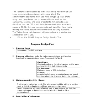 Program Design Plan Tim Trainer has been asked to come in and help...