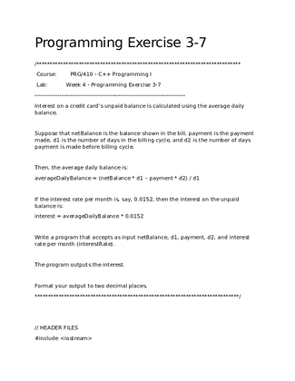 Programming Exercise 