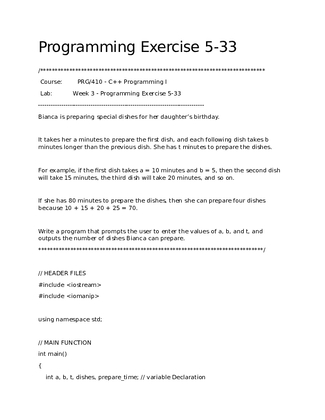 Programming Exercise 
