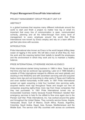 Project Management EnscoPride International WBS