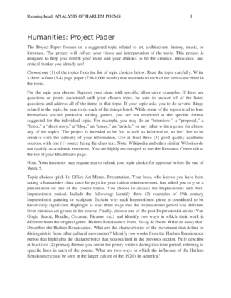 Project Paper Humanities Analysis of Harlem Poems