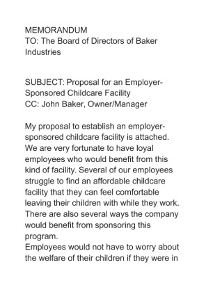 Proposal for an employer sponsored daycare