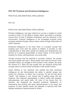 PSY 201 Practical and Emotional Intelligence