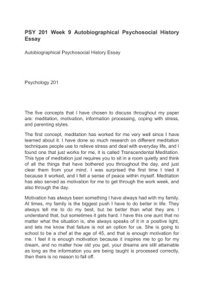 PSY 201 Week 9 Autobiographical Psychosocial History Essay