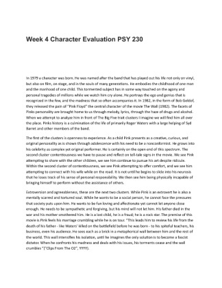 PSY 230 Week 4 Character Evaluation