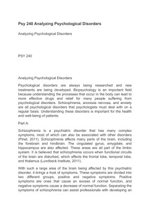 Psy 240 Analyzing Psychological Disorders