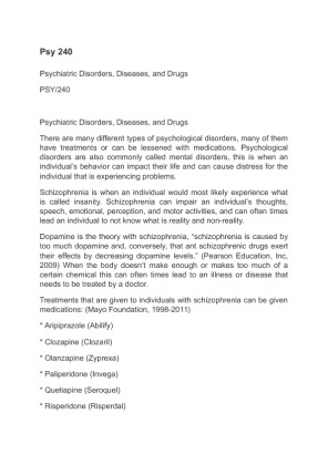 Psy 240 Psychiatric Disorders, Diseases, and Drugs