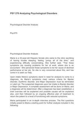 PSY 270 Analyzing Psychological Disorders