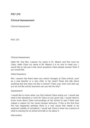 PSY 270 Clinical Assessment paper