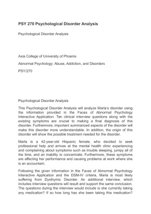 PSY 270 Psychological Disorder Analysis Marla is a 42 year old Hispanic...