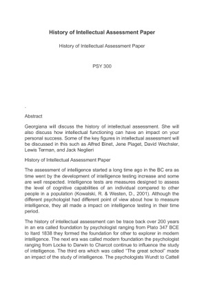 PSY 300 History of Intellectual Assessment Paper