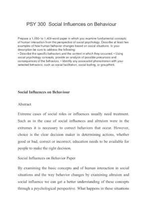PSY 300  Social Influences on Behaviour