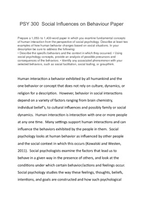PSY 300  Social Influences on Behaviour Paper