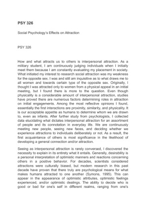 PSY 326 Social Psychologys Effects on Attraction