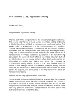 PSY 326 Week 2 DQ 2 Hypothesis Testing