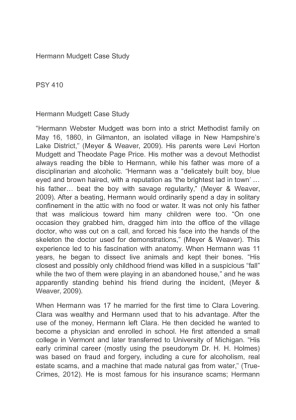PSY 410 Hermann Mudgett Case Study