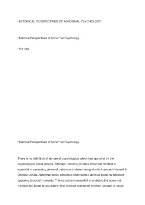 PSY 410 HISTORICAL PERSPECTIVES OF ABNORMAL PSYCHOLOGY
