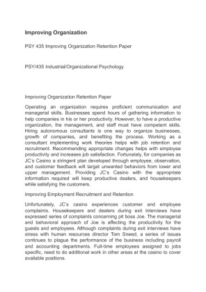PSY 435 Improving Organization Retention Paper