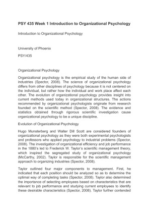 PSY 435 Week 1 Introduction to Organizational Psychology