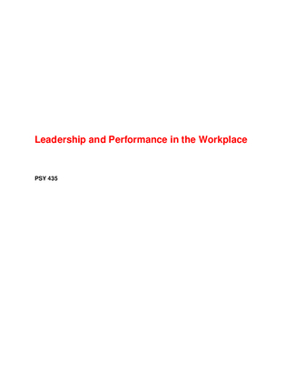PSY 435 Week 5 Leadership and Performance in the Workplace Team Paper...
