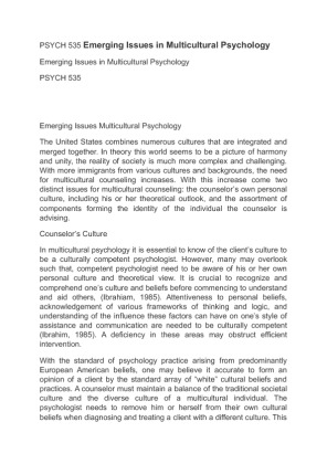 PSYCH 535 Week 2 Multicultural Psychology Paper