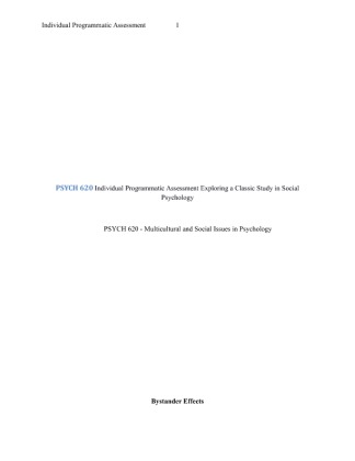 PSYCH 620 Individual Programmatic Assessment Exploring a Classic Study...